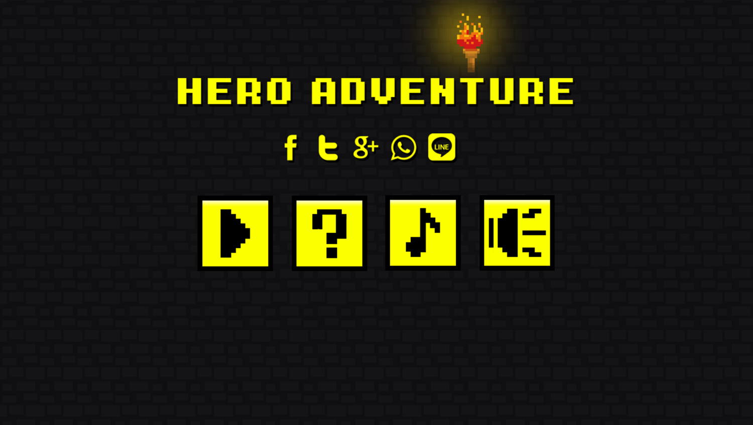 Hero Adventure Game Welcome Screen Screenshot.