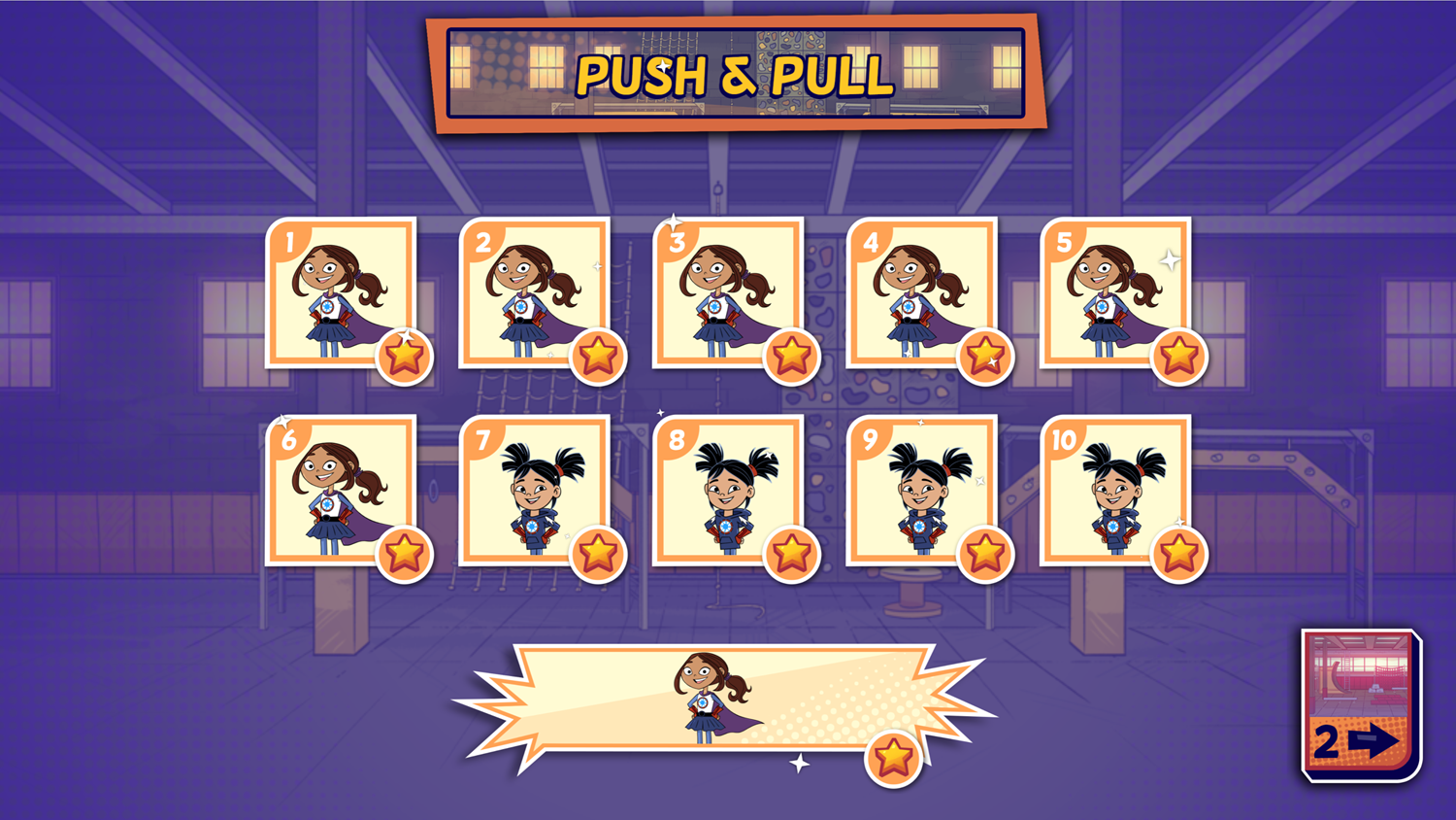 Hero Elementary Push Pull Puzzles Game Level Select Screenshot.