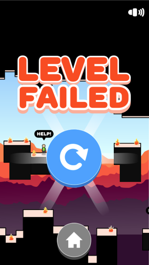 Hero Rescue Helicopter Game Level Failed Screen Screenshot.