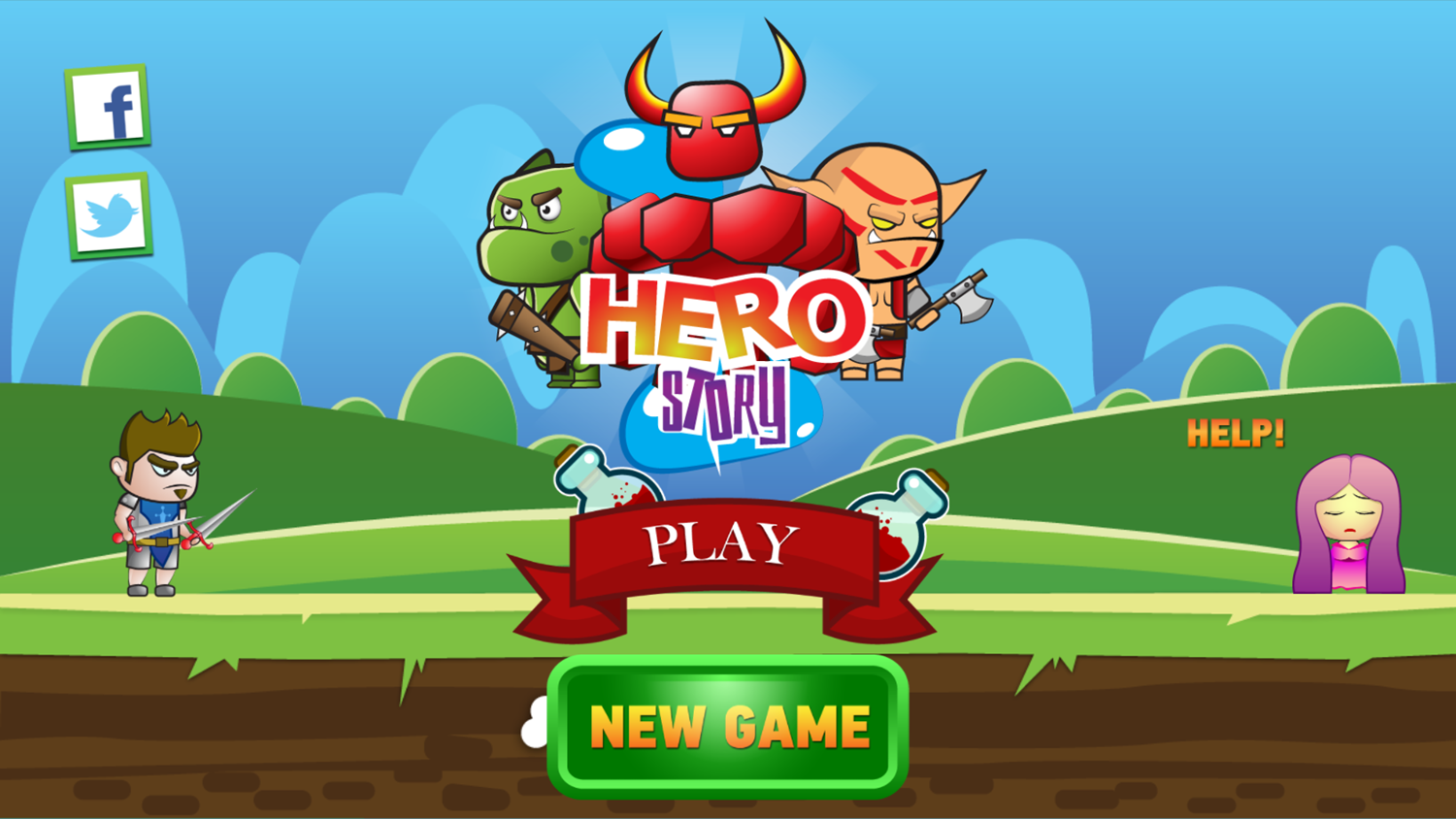 Hero Story Game Welcome Screen Screenshot.