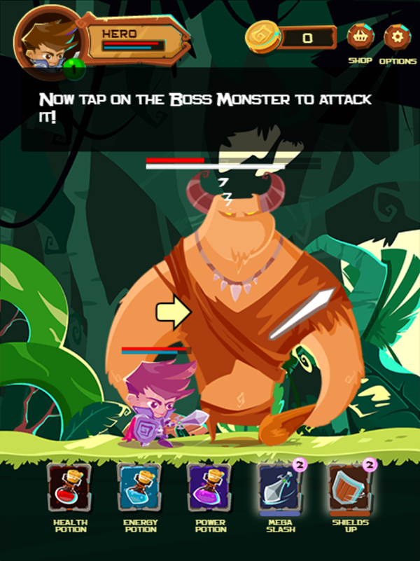 Hero's Journey Game Boss Fight Screenshot.