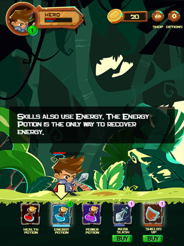 Hero's Journey Game How To Use Energy Potion Screenshot.