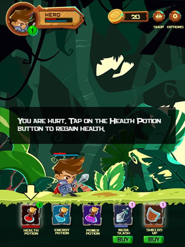 Hero's Journey Game How To Use Health Potion Screenshot.