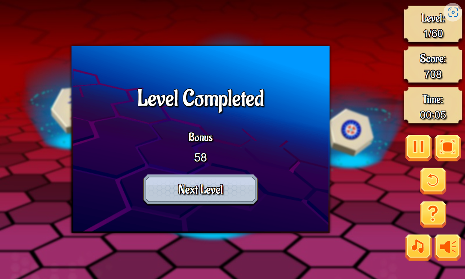 Hex Mahjong Game Level Completed Screenshot.