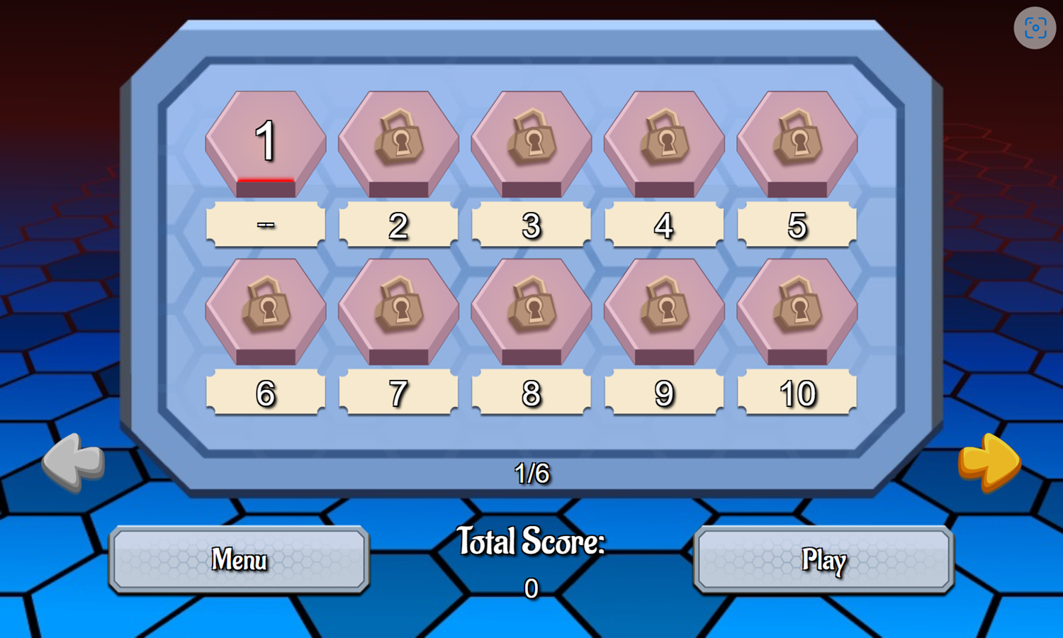 Hex Mahjong Game Level Select Screenshot.