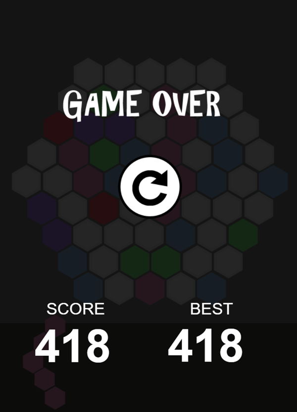 Hexa Game Over Screenshot.