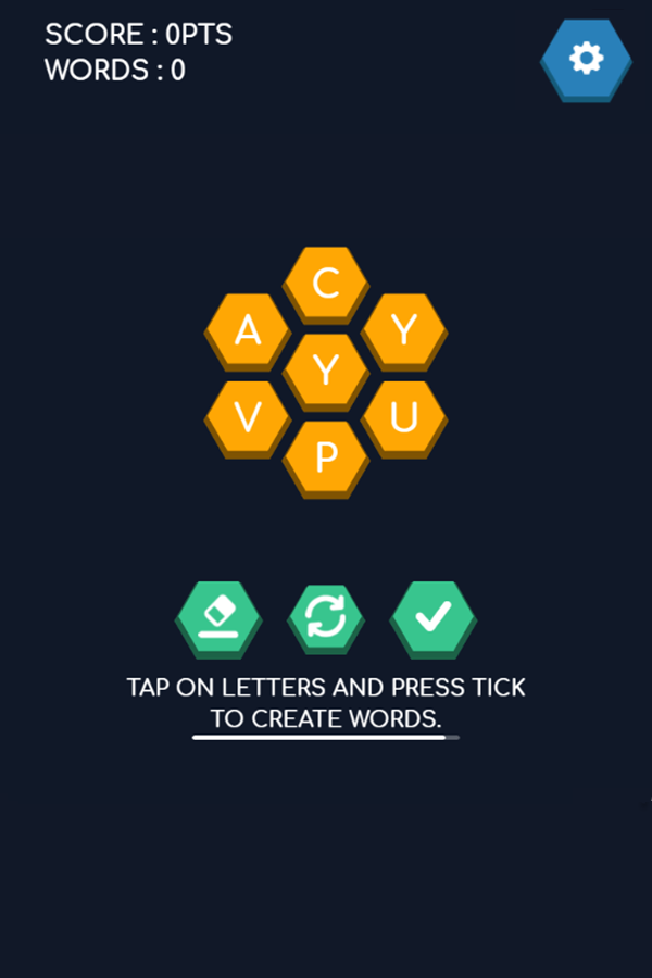 Hexa Word Letter Tap Game Screenshot.