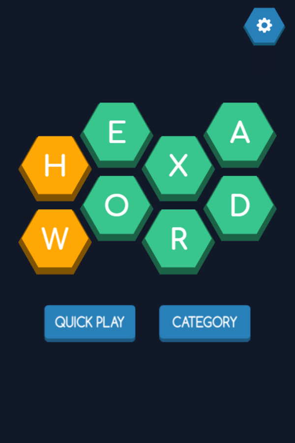 Hexa Word Game Welcome Screen Screenshot.