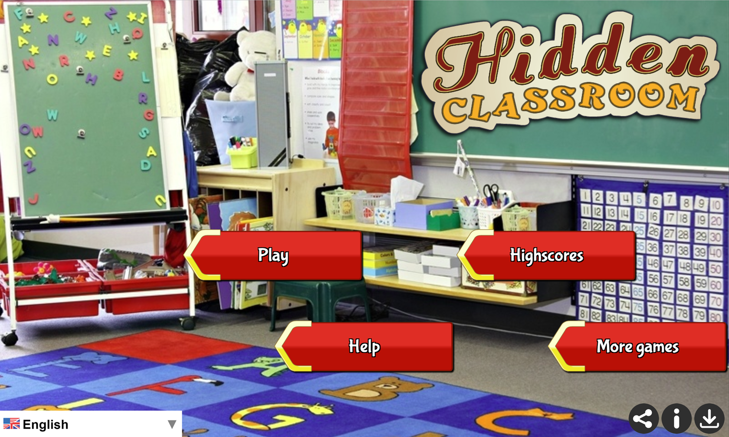 Hidden Classroom Game Welcome Screen Screenshot.