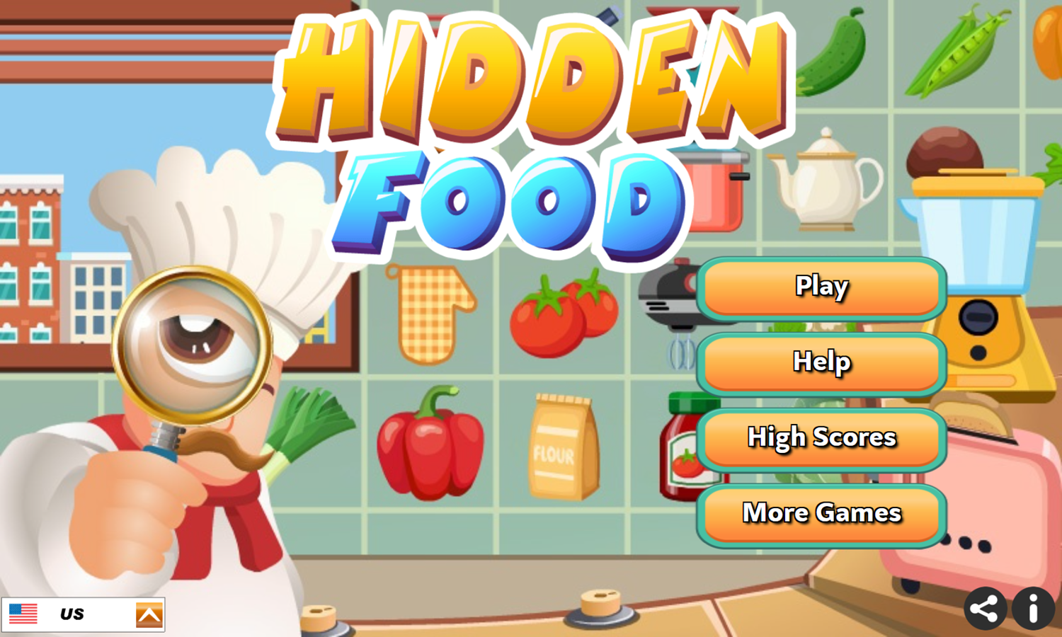 Hidden Food Game Welcome Screen Screenshot.