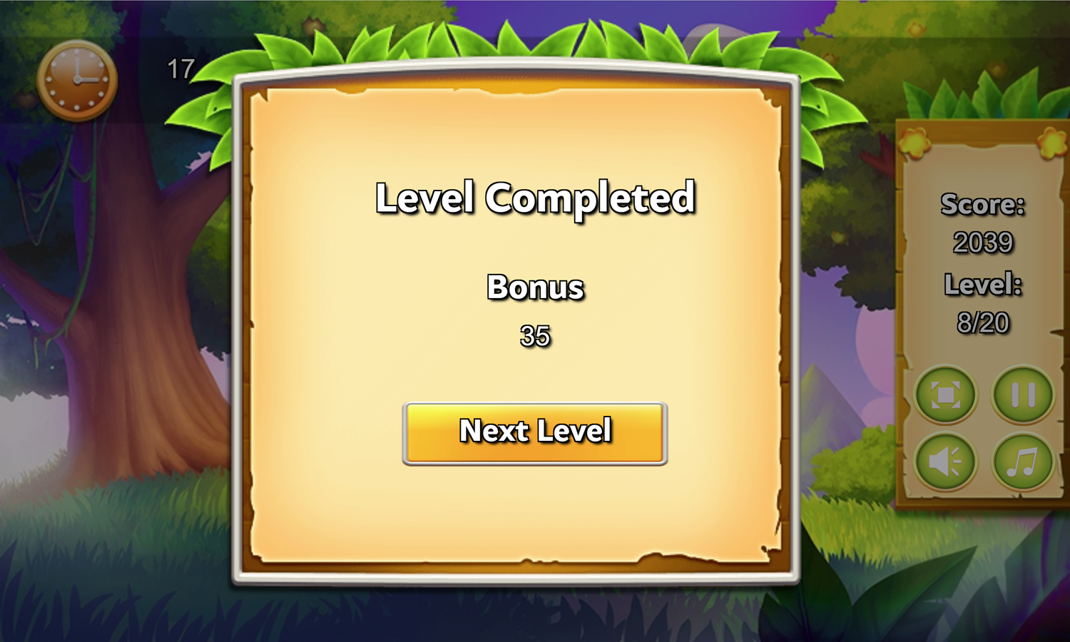 Hidden Forest Game Level Completed Screen Screenshot.