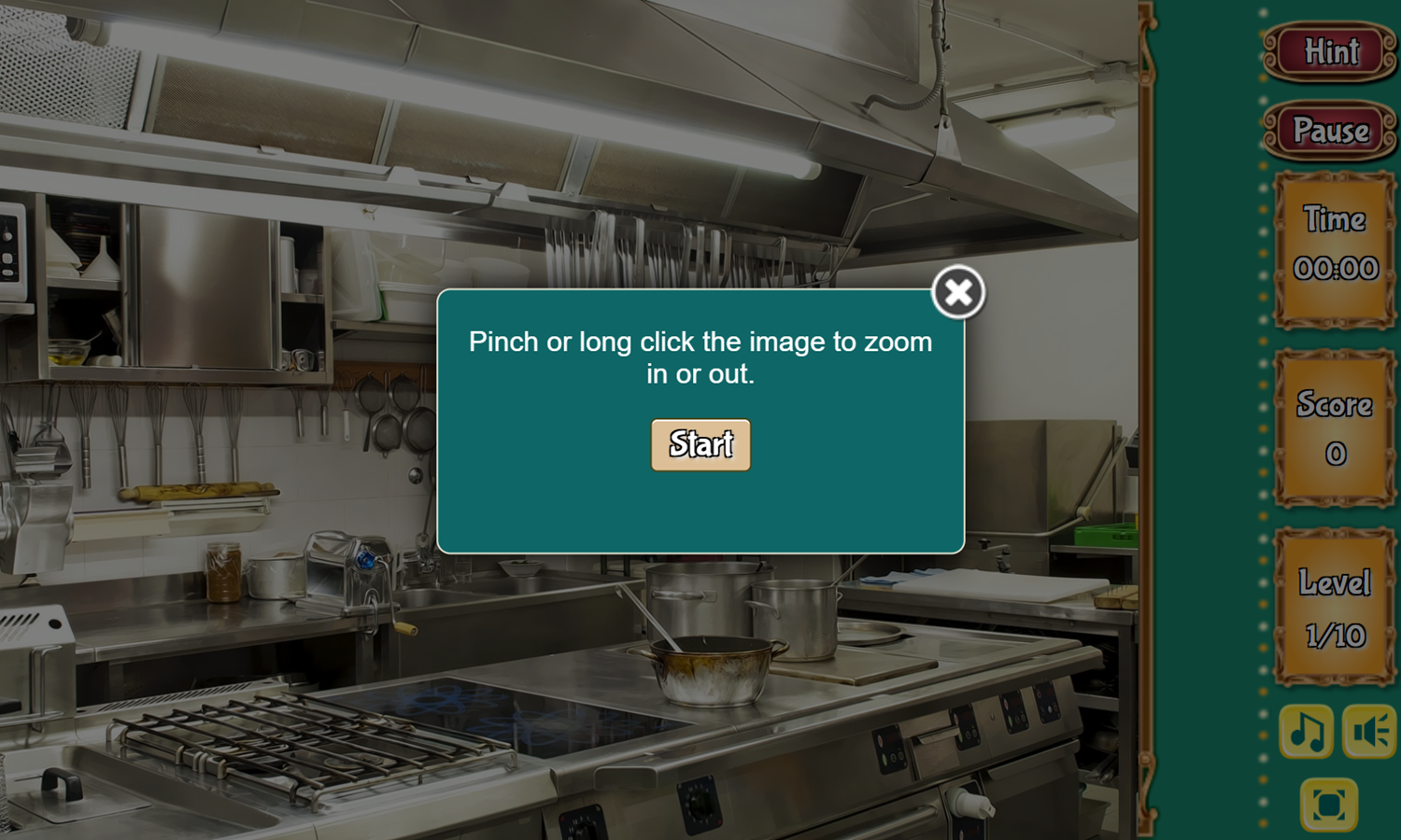 Hidden Kitchen Game Level Start Screenshot.