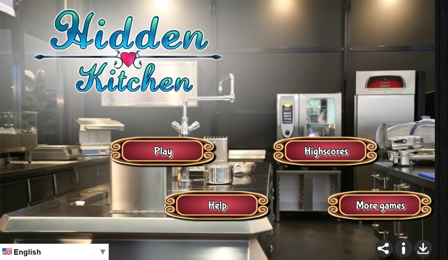 Hidden Kitchen Game Welcome Screen Screenshot.