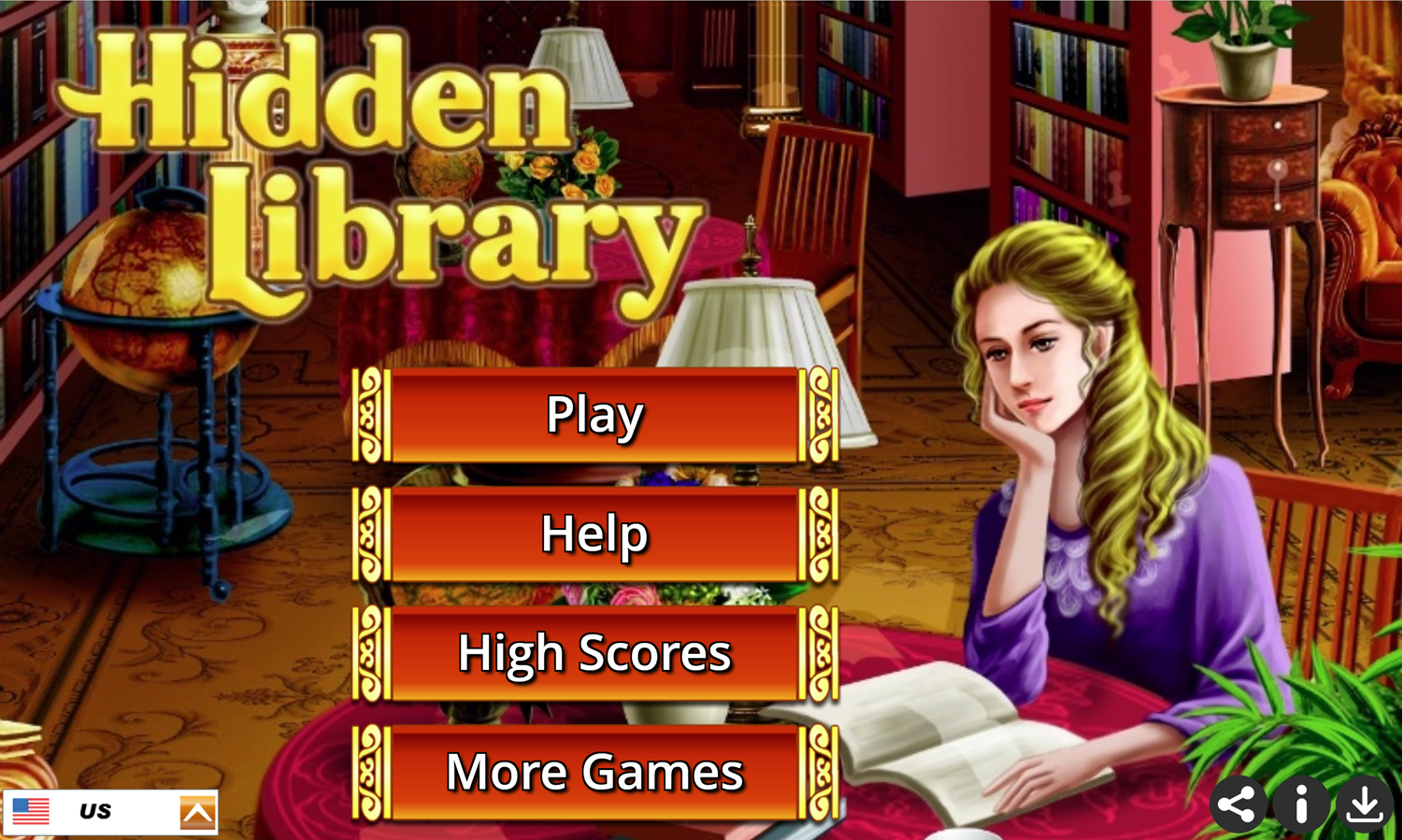 Hidden Library Game Welcome Screen Screenshot.