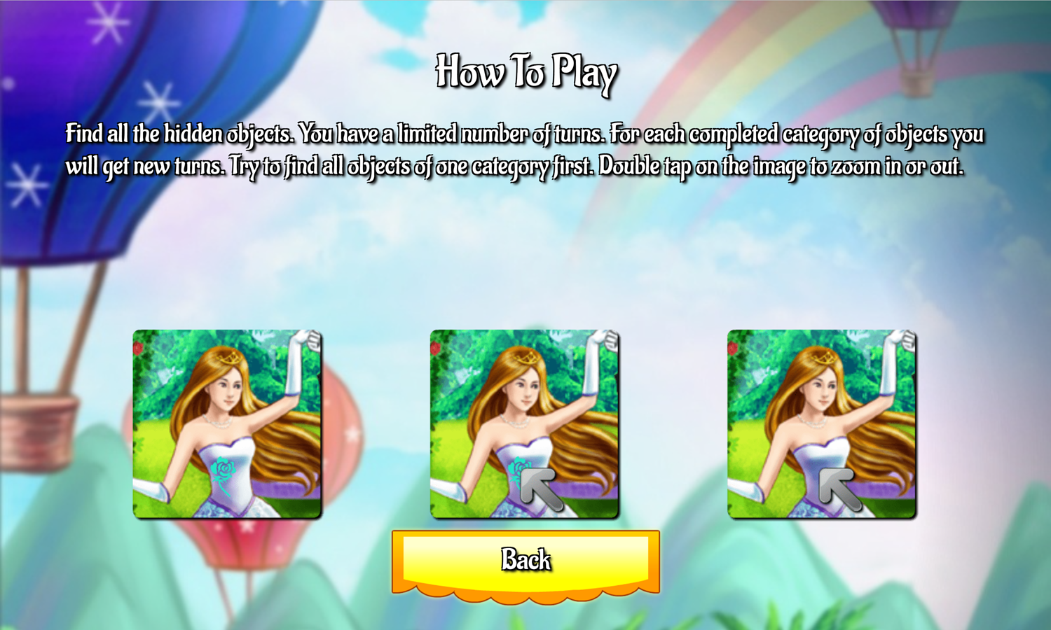 Hidden Princess Game Instructions Screenshot.