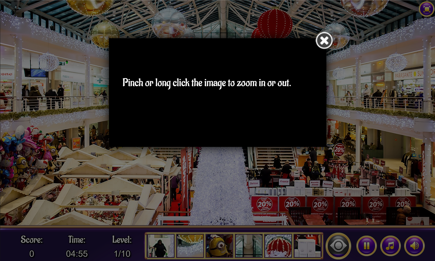 Hidden Spots Shopping Mall Game Zoom Instructions Screenshot.