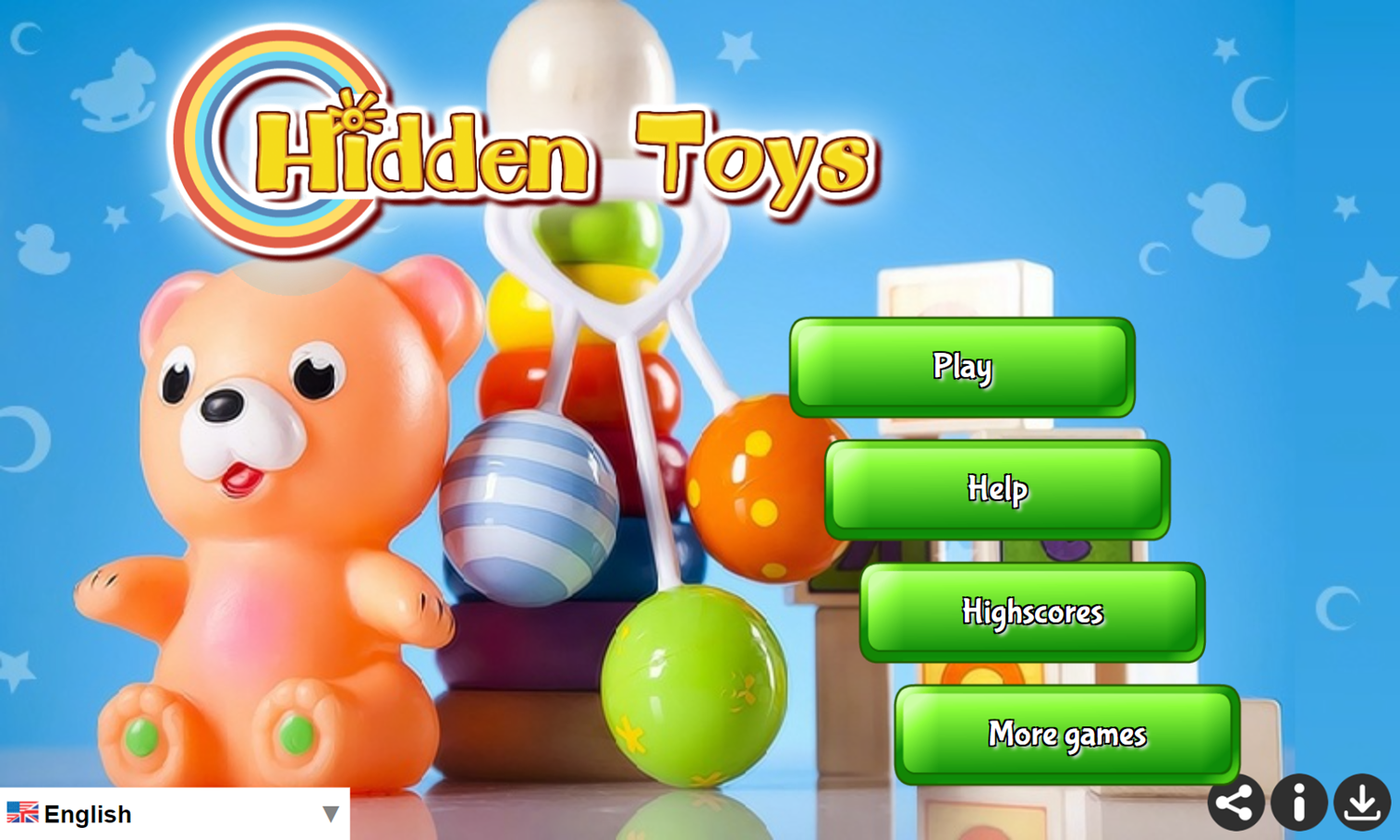 Hidden Toys Game Welcome Screen Screenshot.