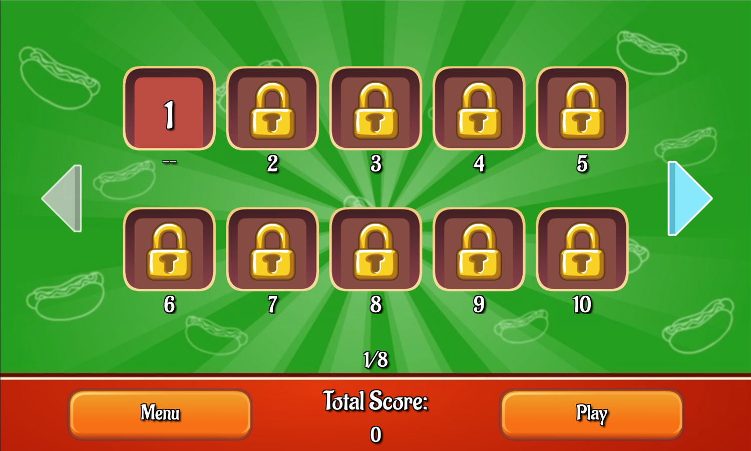Hotdog Shop Game Level Select Screen Screenshot.