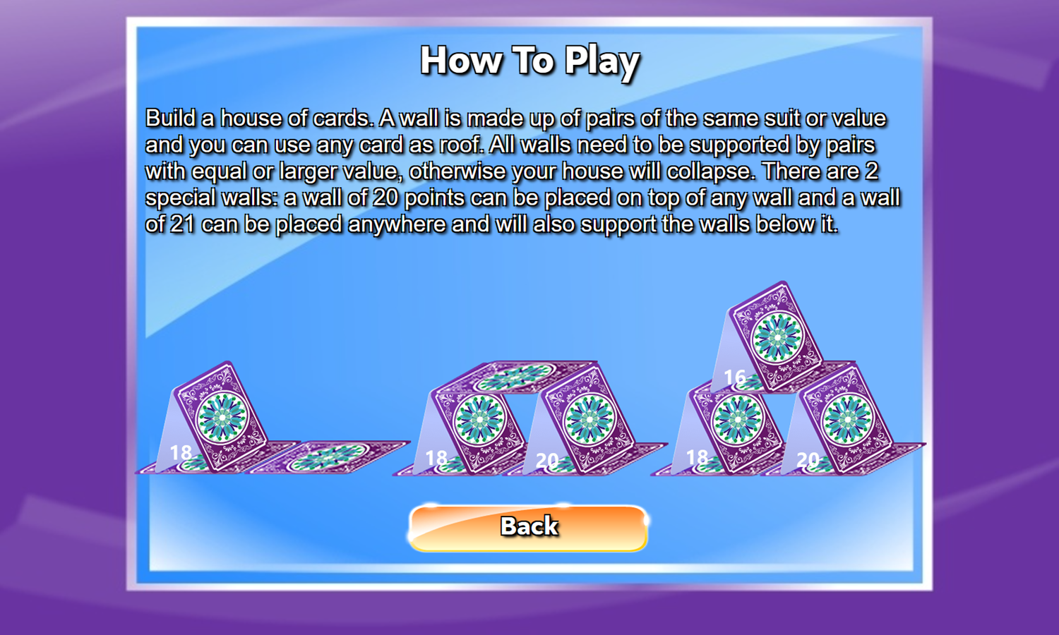 House of Cards Game How To Play Screenshot.