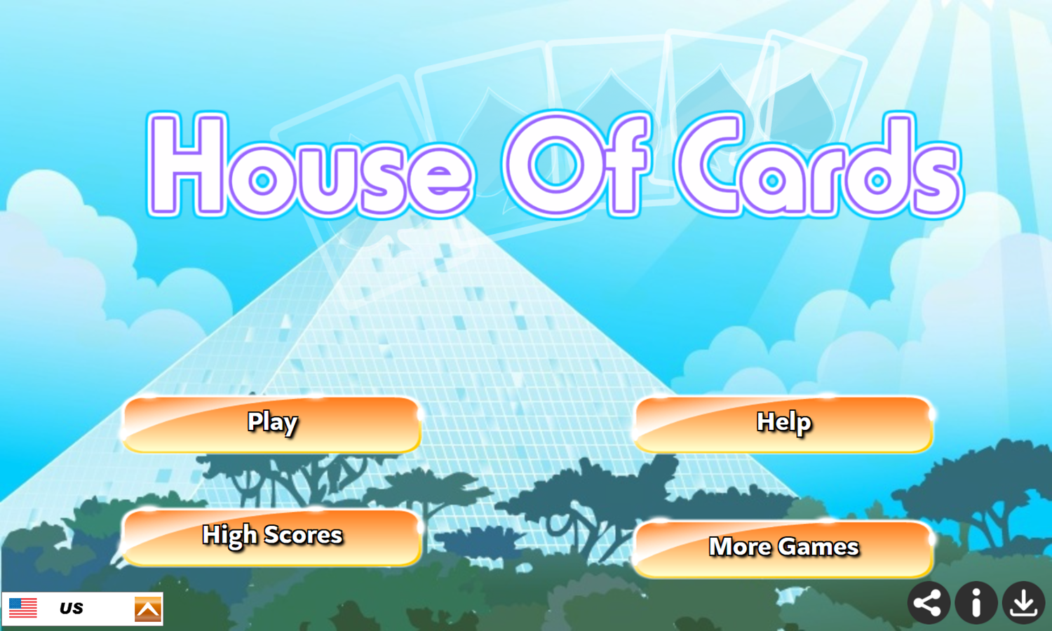 House of Cards Game Welcome Screen Screenshot.