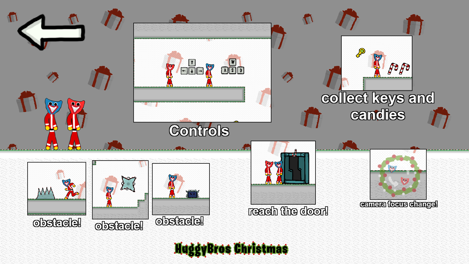 HuggyBros Christmas Game How to Play Screen Screenshot.