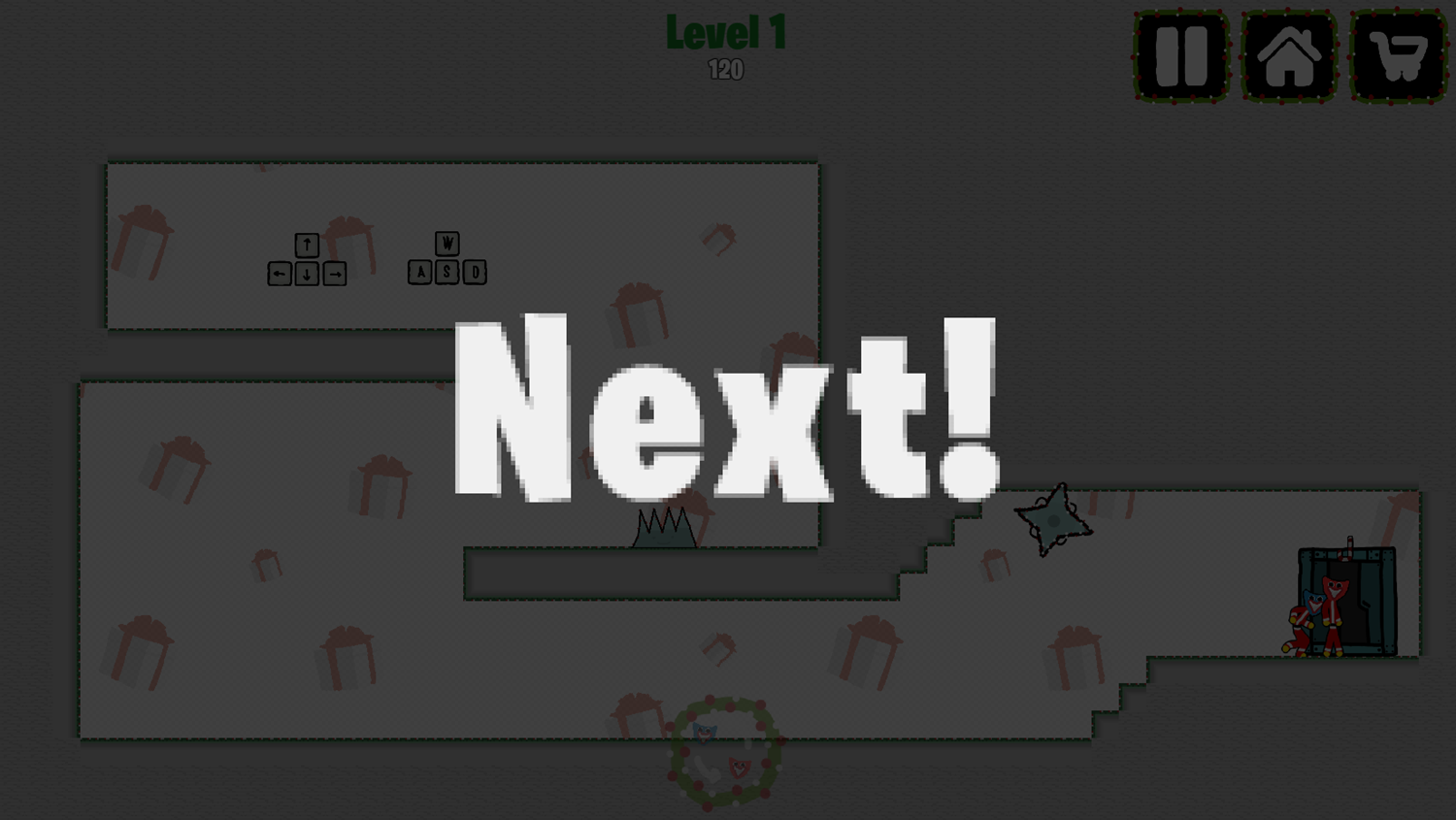HuggyBros Christmas Game Level Complete Screen Screenshot.