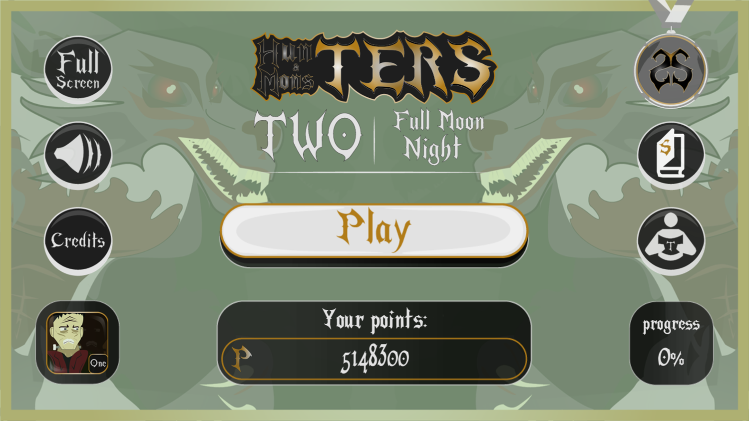 Hunters and Monsters Two Full Moon Night Game Welcome Screen Screenshot.