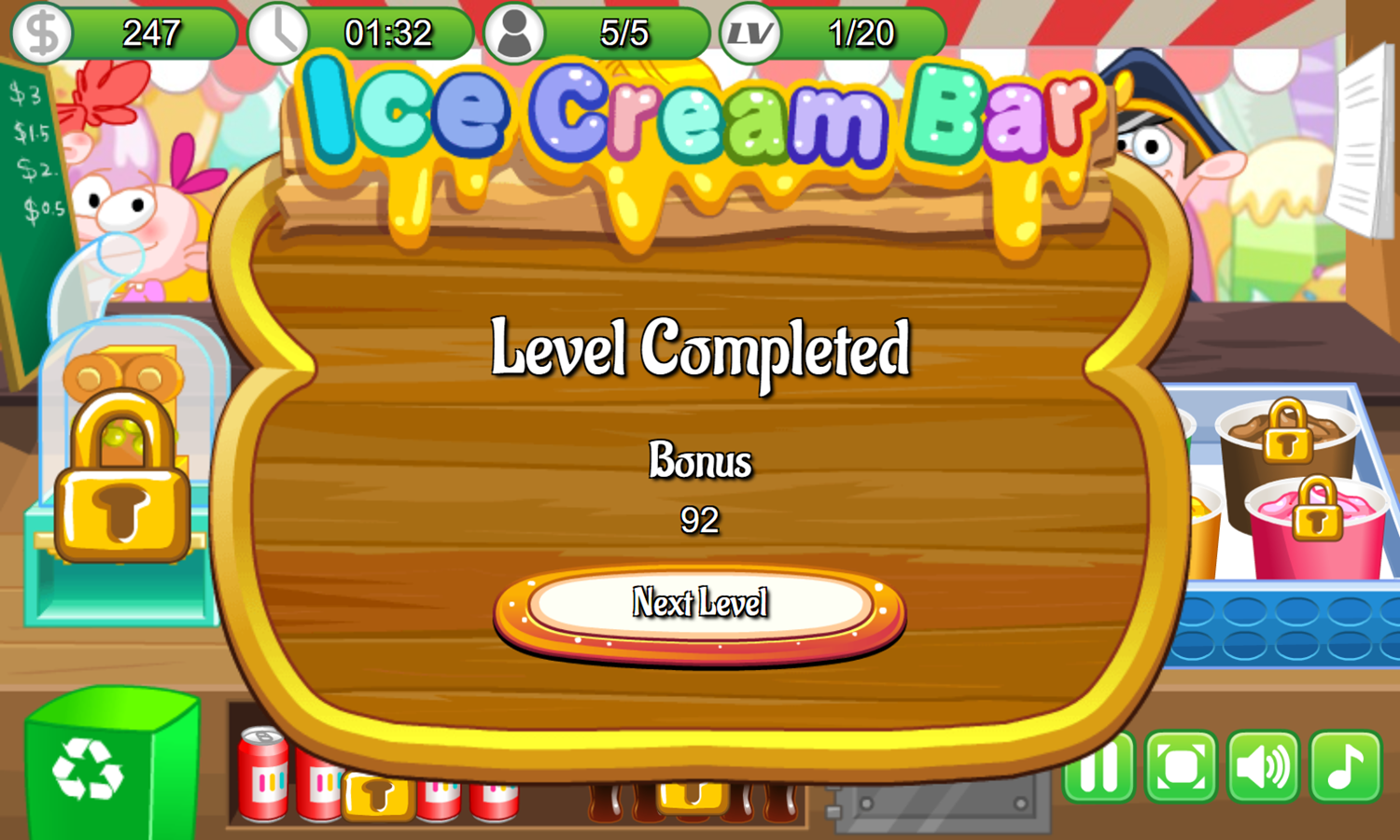 Ice Cream Bar Game Level Completed Screenshot.