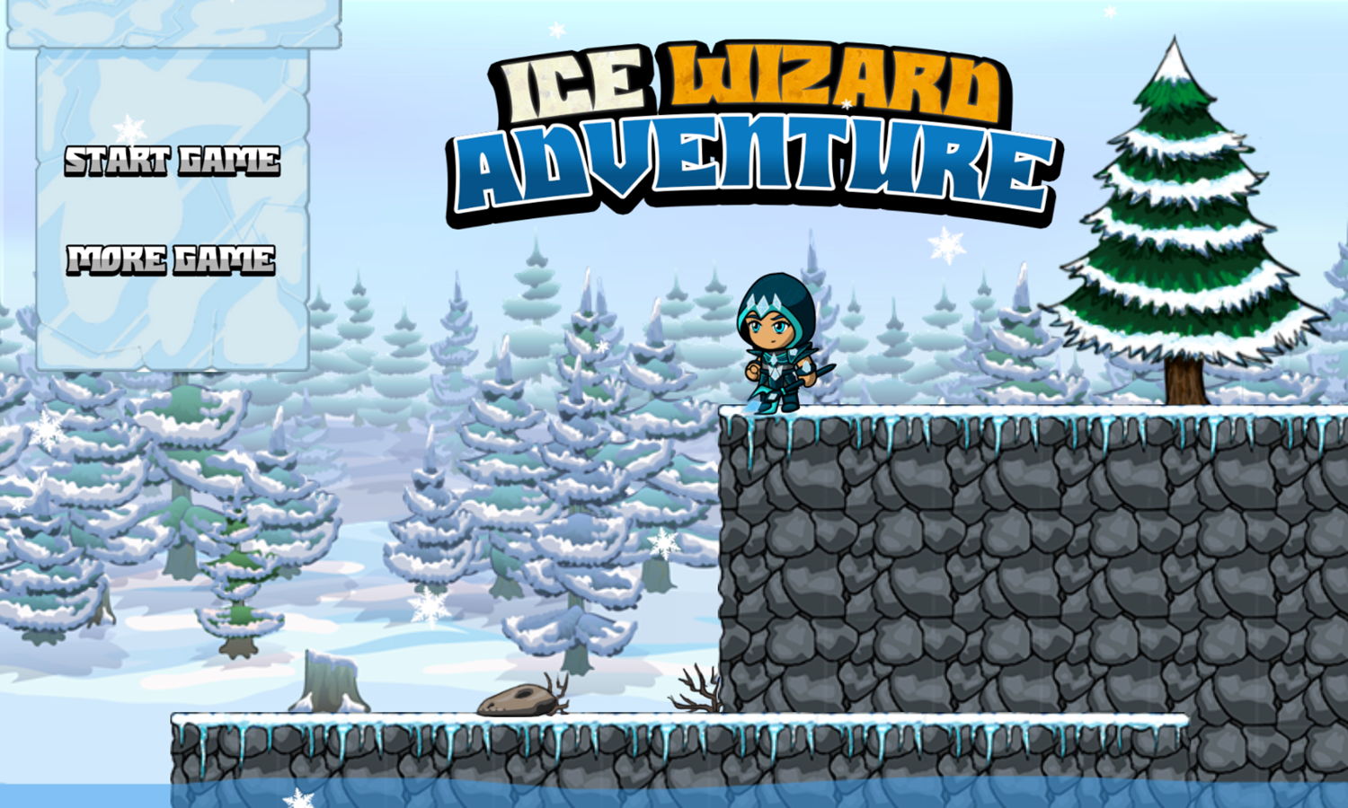 Ice Wizard Adventure Game Welcome Screen Screenshot.