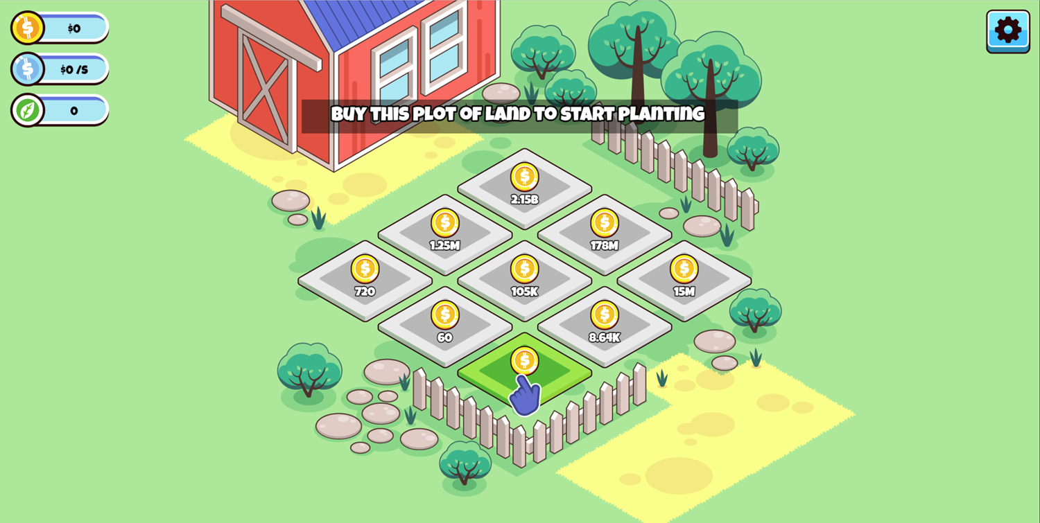 Idle Farming Business Game Buy First Plot Screenshot.