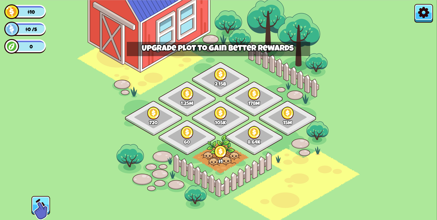 Idle Farming Business Game Upgrade Plot Screenshot.