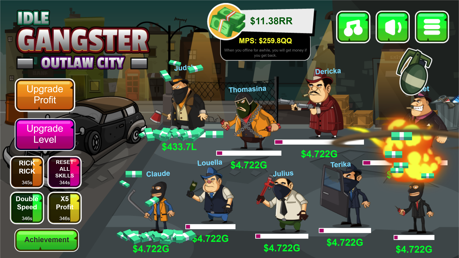 Idle Gangster Game Money Grenade Screenshot.