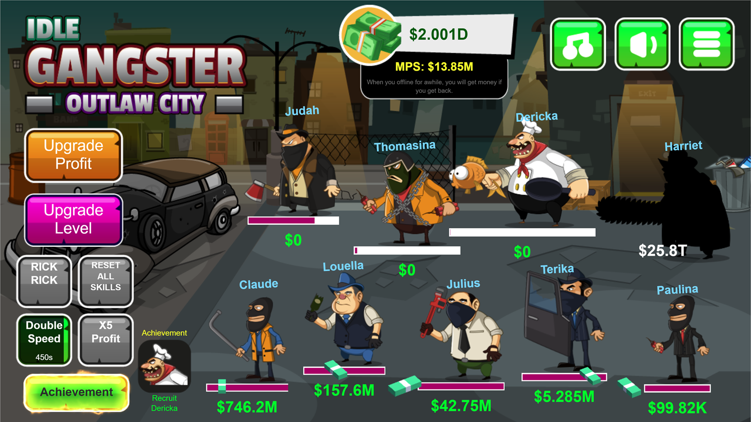 Idle Gangster Game Recruit Dericka Screenshot.