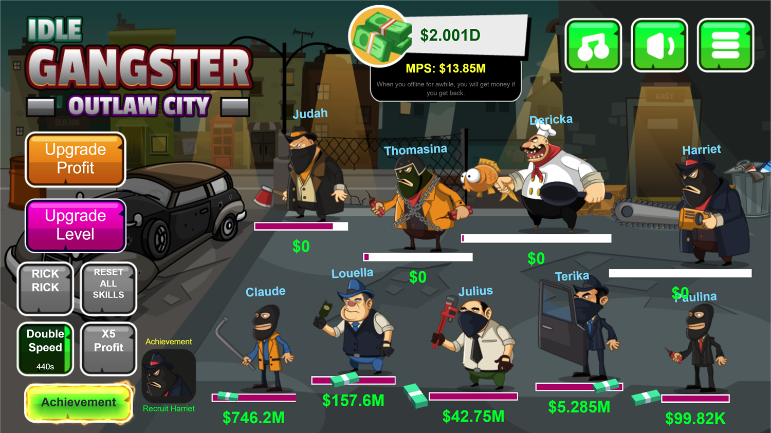 Idle Gangster Game Recruit Harriet Screenshot.