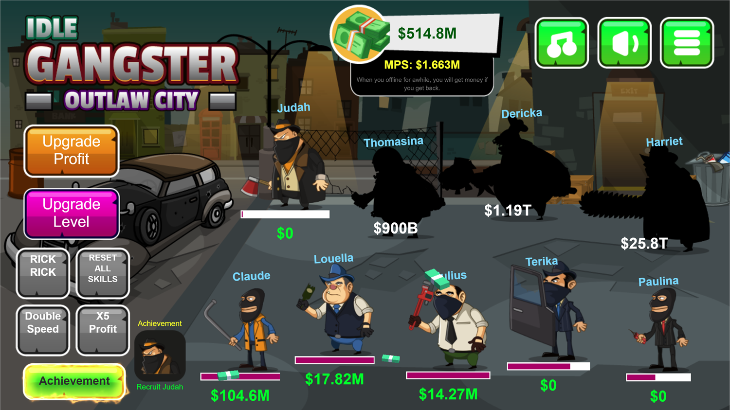 Idle Gangster Game Recruit Judah Screenshot.