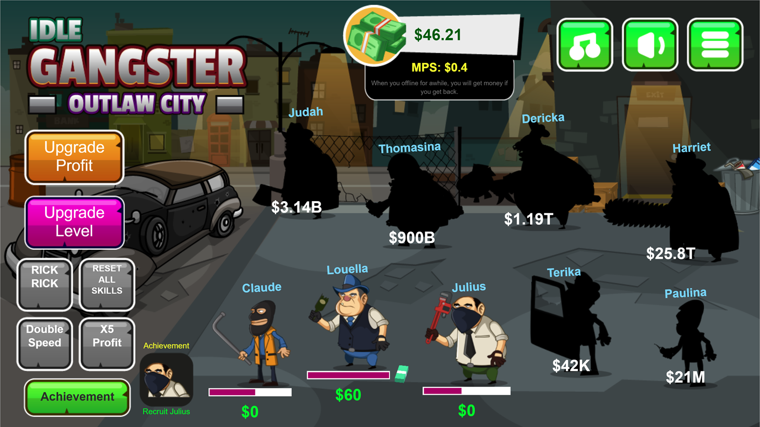 Idle Gangster Game Recruit Julius Screenshot.