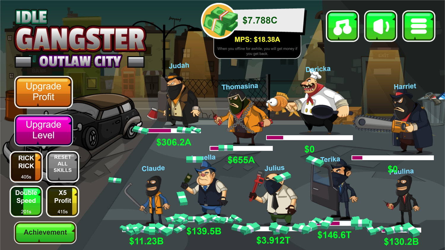 Idle Gangster Game Stacking Cash Screenshot.