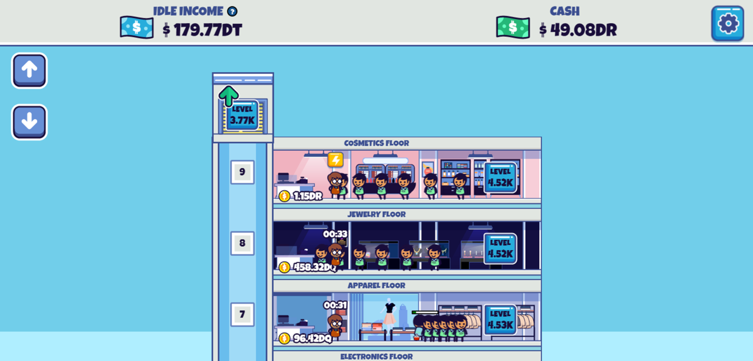 Idle Hypermart Empire Game Leveled Up Screenshot.