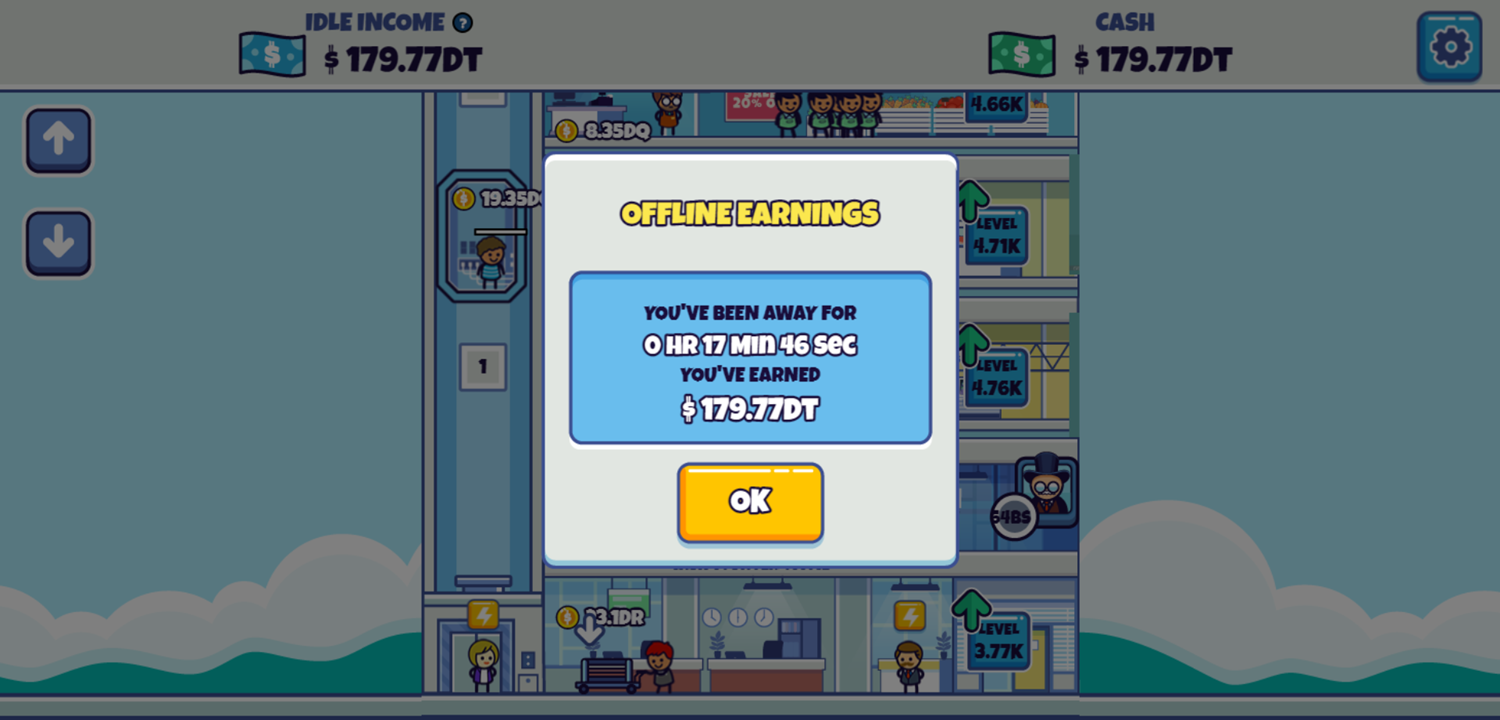 Idle Hypermart Empire Game Offline Earnings Screen Screenshot.