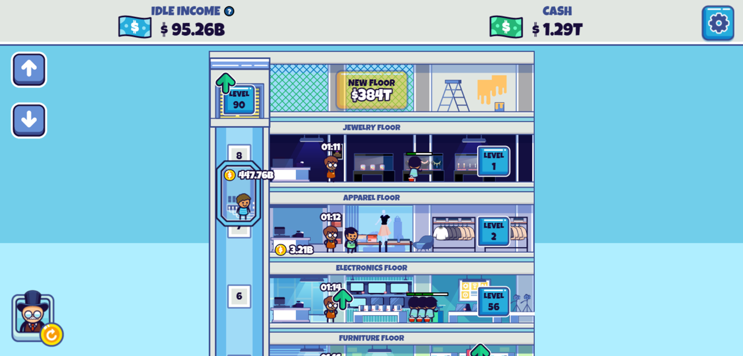 Idle Hypermart Empire Game Top Floor Locked Screenshot.