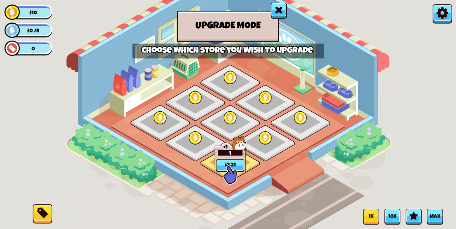 Idle Pet Business Game Choose Which Store to Upgrade Screenshot.