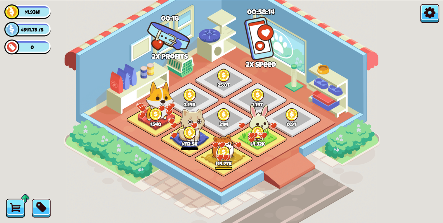 Idle Pet Business Game Pet Care Boost Activated Screenshot.