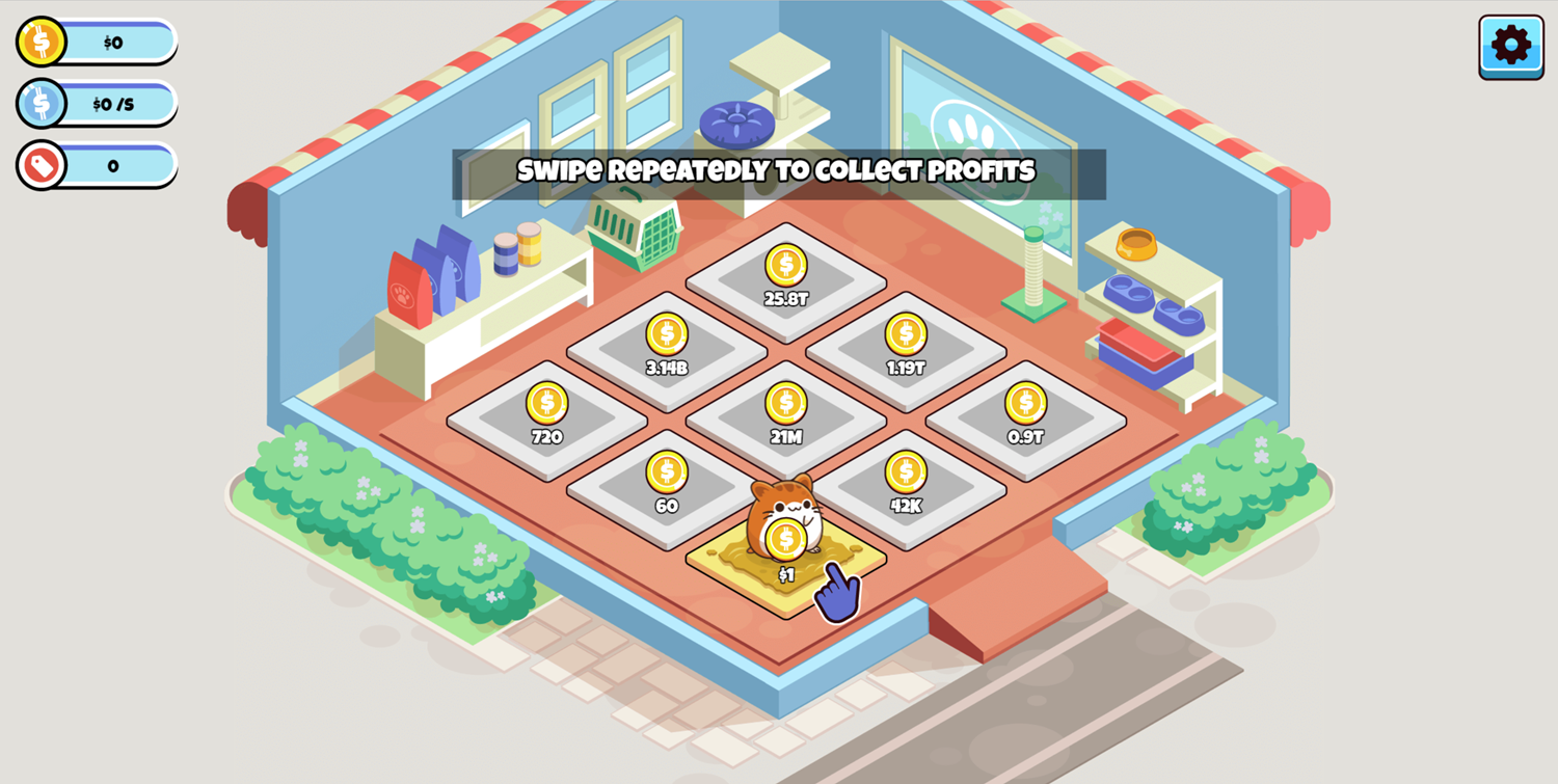 Idle Pet Business Game Swipe Repeatedly to Collect Profits Screenshot.