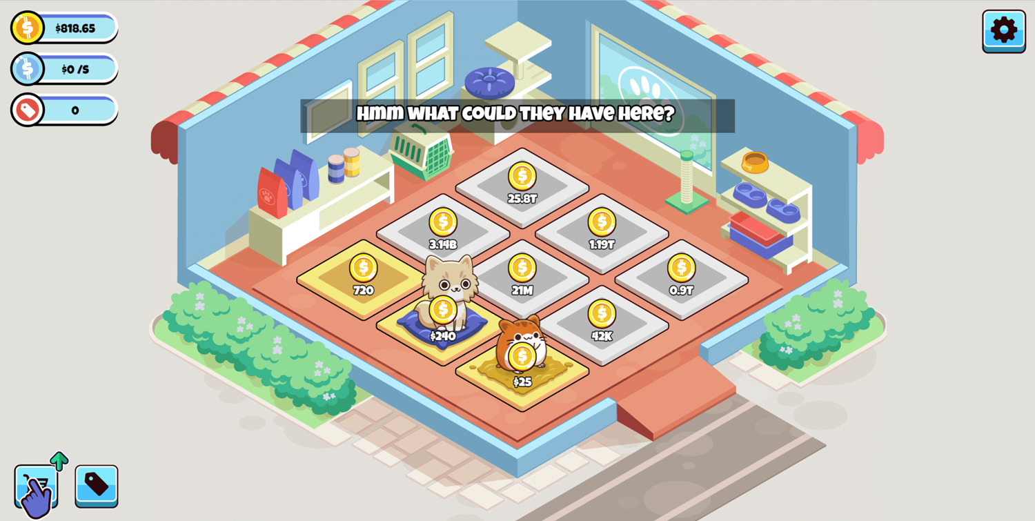 Idle Pet Business Game Upgrade Stores Button Screenshot.