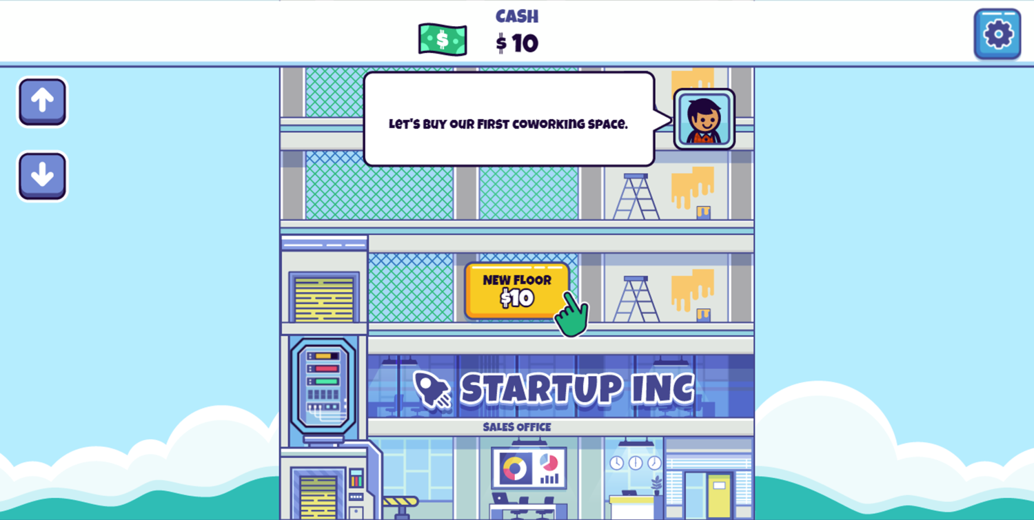 Idle Startup Tycoon Game Buy First Floor Instructions Screen Screenshot.