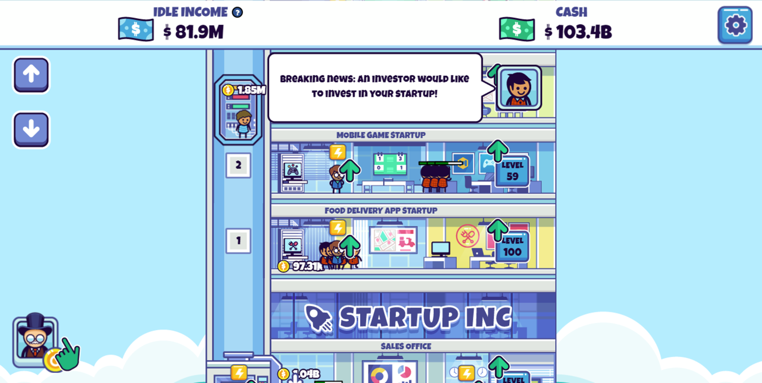 Idle Startup Tycoon Game Investor Expresses Interest Screen Screenshot.