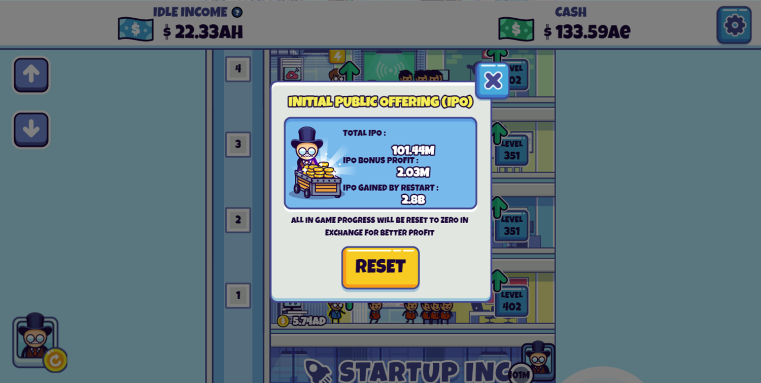 Idle Startup Tycoon Game Selling to an Investor Screen Screenshot.