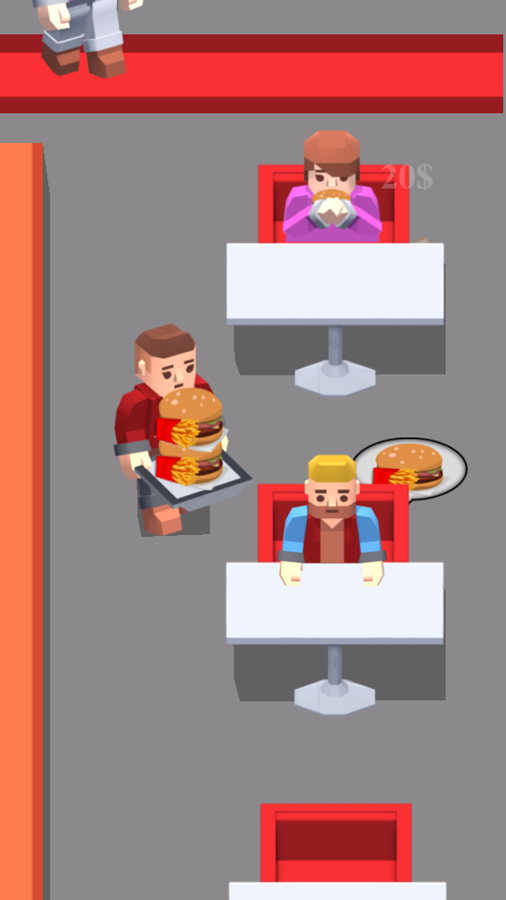 Idle Waiter Tycoon Game Serve Burger Screenshot.