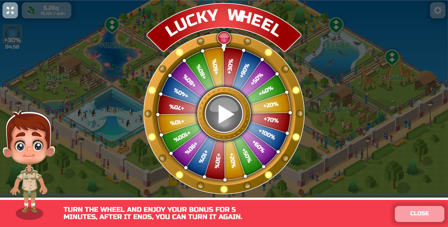 Idle Zoo Game Lucky Wheel Screen Screenshot.