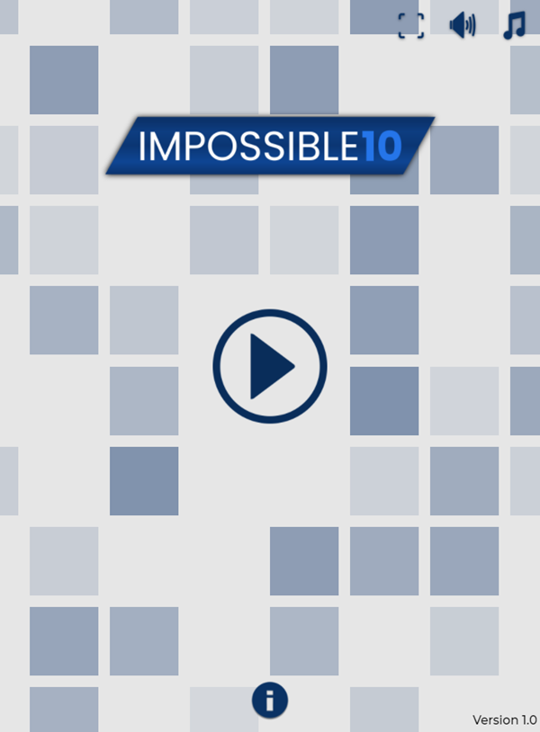 Impossible 10 Game Welcome Screen Screenshot.
